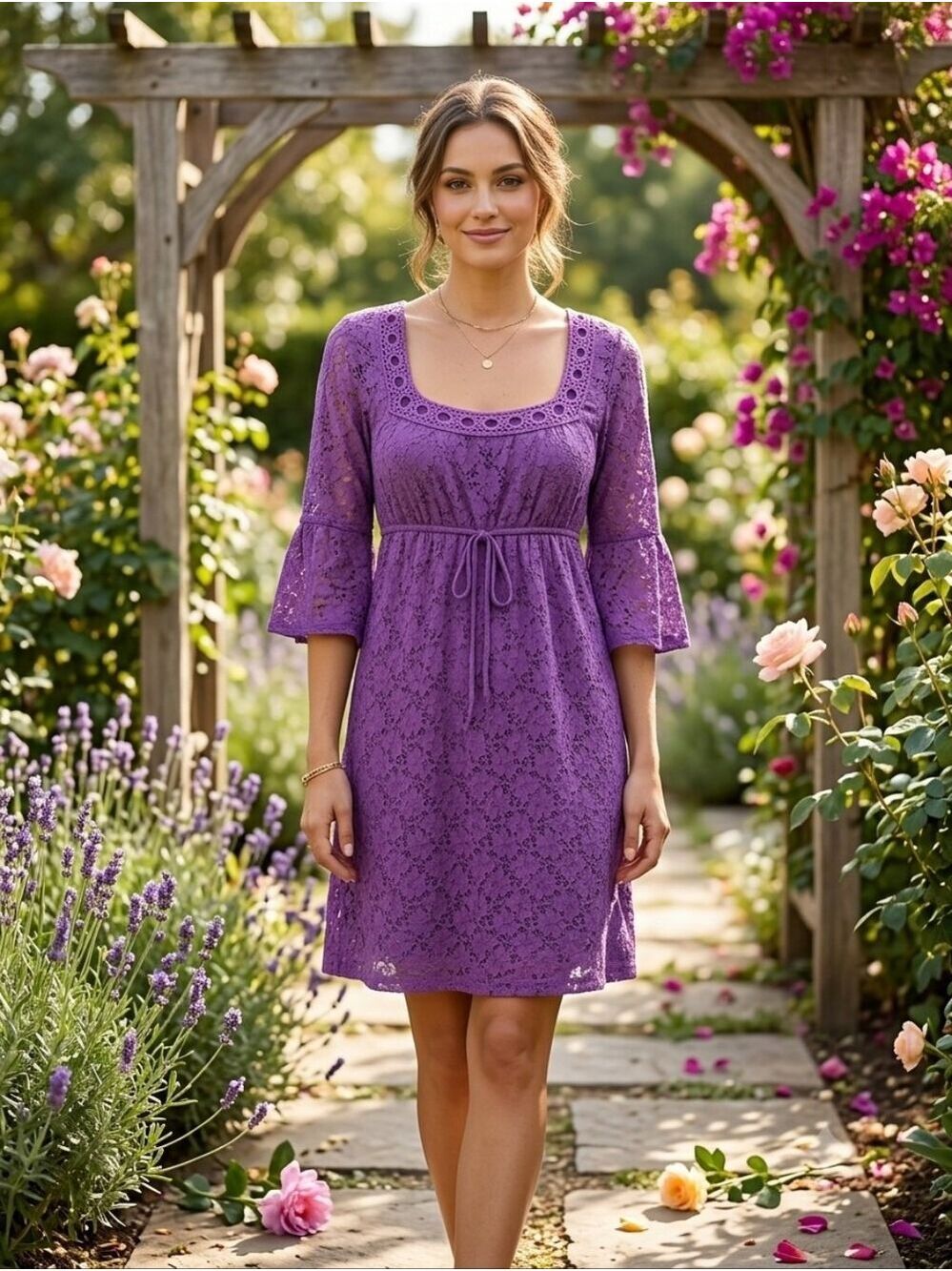 LAUNDRY By Shelli Segal Lilac Lace Eyelet Overlay Dress, Cinch waist, size small